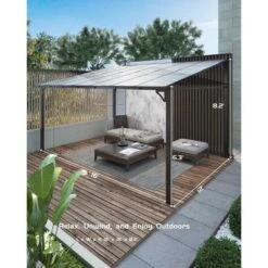 12' X 16' Lean To Hardtop Gazebo, Wall-Mounted Pergola With Polycarbonate Roof, Heavy Duty Aluminum Awnings For Patio, Deck, Porch, Backyard, Garden -The Range Shop GUEST b3e09f92 d86b 4f8b a977 df85d73412c2