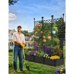 Raised Garden Bed ,Plastic Planter Box For Climbing Plants, Outdoor Vertical Garden With Privacy Screen