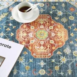 Wasshable Vintage Distressed Floral Print Living Room Bedroom Area Rug, Chenille Non Slip Floor Carpet For Dining Room Home Office -The Range Shop GUEST b45a105f 03ea 4241 8db6 76d5ac5f1f26