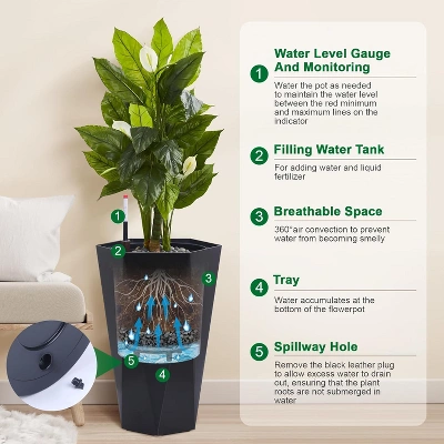 22.5 Inch Tall Diamond Planters (Set Of 2), Self-Watering With Water Level Monitor & Wheels, Flower Pots For Patio, Living Room 1 22.5 Inch Tall Diamond Planters (Set Of 2), Self-Watering With Water Level Monitor & Wheels, Flower Pots For Patio, Living Room