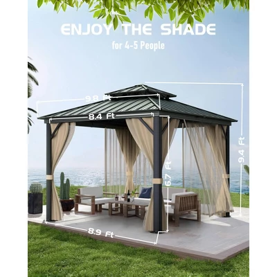 Outdoor Gazebo, Heavy Duty Hardtop Gazebo With Aluminum Frame, Double Roof Canopy, Curtains And Netting, Pergolas For Patios, Garden, Lawns 6 Outdoor Gazebo, Heavy Duty Hardtop Gazebo With Aluminum Frame, Double Roof Canopy, Curtains And Netting, Pergolas For Patios, Garden, Lawns - Image 6