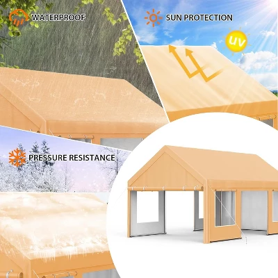 13 X 20 FT Metal Carport, With Side-Opening Door & Roll-Up Windows, All-Inclusive Metal Carport, Outdoor Portable Garage Shelters Tents, Yellow 5 13 X 20 FT Metal Carport, With Side-Opening Door & Roll-Up Windows, All-Inclusive Metal Carport, Outdoor Portable Garage Shelters Tents, Yellow - Image 5