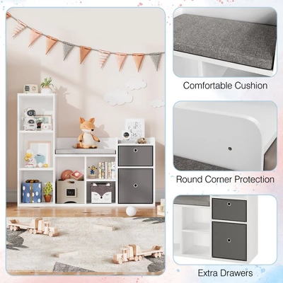 Kids Bookshelf, Children Bookcase With Soft Cushion Seat, Children Toy Storage Cubby, Kids Storage Cabinet For Playroom, Kids Room, Hallway 3 Kids Bookshelf, Children Bookcase With Soft Cushion Seat, Children Toy Storage Cubby, Kids Storage Cabinet For Playroom, Kids Room, Hallway - Image 3
