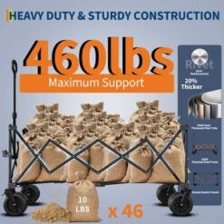 Heavy Duty Utility Beach Wagon Cart - Collapsible Wagon Beach With All Terrain Wheels, Extra Long WagonCart, Foldable With Cup Holders For Sand -The Range Shop GUEST b685daa5 bc4f 43d9 93ca ce83d417feb6