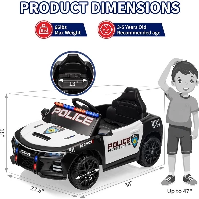 12V Kids Police Ride-On Car, Remote Control Electric Toy With LED Lights, Music, Horn & Safety Belt 4 12V Kids Police Ride-On Car, Remote Control Electric Toy With LED Lights, Music, Horn & Safety Belt - Image 4