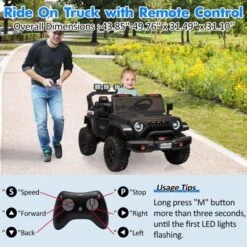 24V Kids Ride On Car, 4WD Electric Vehicle Truck With Remote Control, Ride On Truck With 3 Speeds, Led Lights, Bluetooth, For Boys Girls 3-10 -The Range Shop GUEST b8032d44 799b 4de9 b1f1 8a532bb67d2b