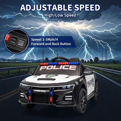 12V Kids Police Ride-On Car, Remote Control Electric Toy With LED Lights, Music, Horn & Safety Belt 3 12V Kids Police Ride-On Car, Remote Control Electric Toy With LED Lights, Music, Horn & Safety Belt - Image 3