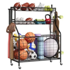 Sports Equipment Garage Organizer, Sports & Toy Storage Organizer For Garage, Outdoor Ball Storage With Baskets, Hooks & Rolling Cart, Ball Rack -The Range Shop GUEST bb11eb5b 4f71 4c7f 8604 32411ef341c5