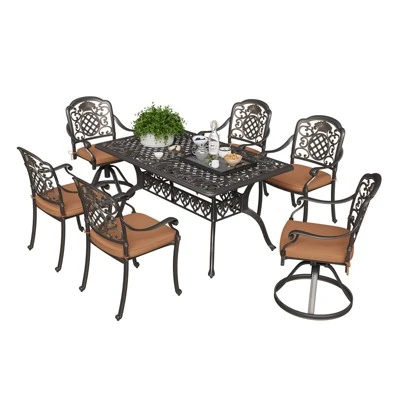 7 Piece Patio Furniture Dining Set, All-Weather Outdoor Table And Chairs For 6, Includes 4 Dining Chair & 2 Swivel Chairs & 60'' Rectangular Table 8 7 Piece Patio Furniture Dining Set, All-Weather Outdoor Table And Chairs For 6, Includes 4 Dining Chair & 2 Swivel Chairs & 60'' Rectangular Table - Image 8