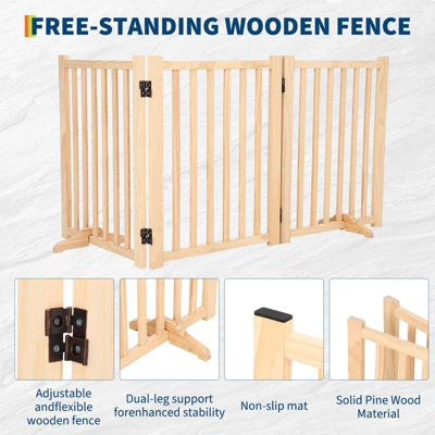 Wooden Freestanding Dog Gate, Folding Wooden Gates For Dogs Indoor For Doorways Stairs , Panel Dog Gate With No-Slip Mat 3 Wooden Freestanding Dog Gate, Folding Wooden Gates For Dogs Indoor For Doorways Stairs , Panel Dog Gate With No-Slip Mat - Image 3