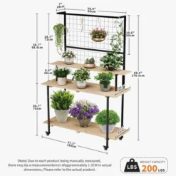 3 Tier Plant Stand With Wheels, Gridwall Display Stand With Gridwall Panels & Hanging Bar, Heavy Duty Metal Plant Shelf Rack For Home Garden -The Range Shop GUEST bd2e8e96 df26 4a82 952f a21574649ba6