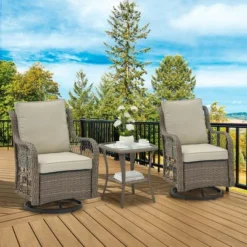 3 Piece Outdoor Patio Set - Wicker Rocking Bistro Set With 2 Swivel Chairs, Tempered Glass Top Table, Rattan Outdoor Furniture, For Porch Backyard -The Range Shop GUEST be50749d 1d3d 4a1b 9f1f d769de0dbc99