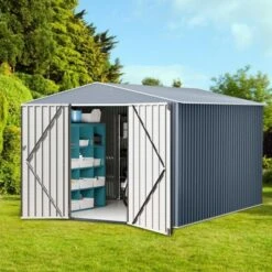 Outdoor Metal Storage Shed， Large Weatherproof Garden Shed For Tools，with Lockable Doors And Sloping Roof，for Lawn Equipment, Patio & Backyard -The Range Shop GUEST bed24a22 d29f 4a75 a7ad 6a40d6f0657b