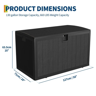 130 Gallon Outdoor Waterproof Storage Box - Lockable, Deck Storage, Package Delivery Secure, Patio Furniture Storage, Garden Tools Organizer 1 130 Gallon Outdoor Waterproof Storage Box - Lockable, Deck Storage, Package Delivery Secure, Patio Furniture Storage, Garden Tools Organizer