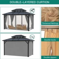 10x13 FT Outdoor Gazebo With Polycarbonate Double Roof, Aluminum Frame Pergola With Curtains And Netting For Patio, Garden, Patio, Lawns, Khaki -The Range Shop GUEST c115ea14 9ca4 497e 9fd7 02699615d86f