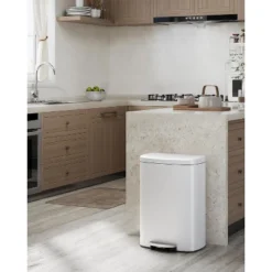 13 Gallon / 50 Liter Step-On Stainless Steel Trash Can With Soft-Close Lid, Slim Garbage Bin With Inner Bucket For Bathroom Or Bedroom, Silver -The Range Shop GUEST c29851e8 74bb 4eba aee9 cf4ea1dd3820