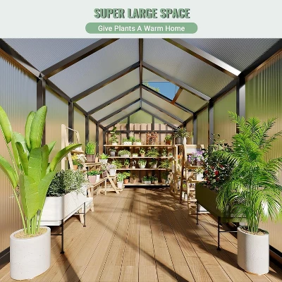 6x10x6.5 FT Greenhouses For Outdoors, Aluminum Green House With Polycarbonate Roof, Sliding Door, Adjustable Vent For Garden, Backyard, Patio, Black 3 6x10x6.5 FT Greenhouses For Outdoors, Aluminum Green House With Polycarbonate Roof, Sliding Door, Adjustable Vent For Garden, Backyard, Patio, Black - Image 3