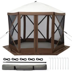 Gazebo Screen Tent With Mosquito Netting, 6 Sided Pop Up Canopy Shelter, With Carrying Bag, Ground Stakes, For Outdoor Camping, Lawn, Backyard -The Range Shop GUEST c3520fda a0c6 4795 a989 b84c0e031cc8