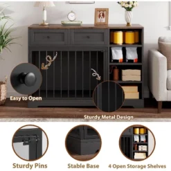 Dog Crate, Wooden Dog Kennel End Table With 2 Drawers And 4 Open Storage Shelves, Removable Bowls 14 Dog Crate, Wooden Dog Kennel End Table With 2 Drawers And 4 Open Storage Shelves, Removable Bowls -The Range Shop GUEST c45444ae c130 4a95 8aca 7b54cf776b61
