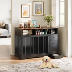 48'' High Quality Wood Dog Crate Furniture With Bowl & Storage Drawers For Small Medium, Black 12 48'' High Quality Wood Dog Crate Furniture With Bowl & Storage Drawers For Small Medium, Black -The Range Shop GUEST c63c2fff 5325 4634 81b1 7490604163d0