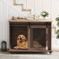 37 Inch Dog Crate Furniture, Indoor Dog Cage With Sliding Barn Door, Flip Top Dog Kennel End Table With Removable Divider -The Range Shop GUEST c690d9bb f198 4bd9 8182 206fa0179bb0