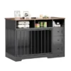 48'' High Quality Wood Dog Crate Furniture With Bowl & Storage Drawers For Small Medium, Black