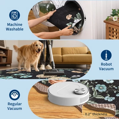 Washable Modern Floral Print Living Room Bedroom Rugs, Indoor Farmhouse Large Throw Carpet For Dining Room Office, Non Slip Floor Cover For Home 6 Washable Modern Floral Print Living Room Bedroom Rugs, Indoor Farmhouse Large Throw Carpet For Dining Room Office, Non Slip Floor Cover For Home - Image 6