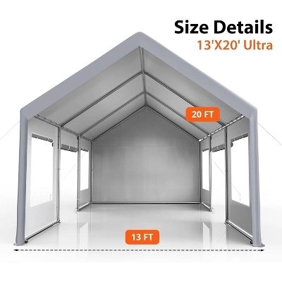 13 X 20 FT Metal Carport, With Side-Opening Door & Roll-Up Windows, All-Inclusive Metal Carport, Outdoor Portable Garage Shelters Tents, Grey 1 13 X 20 FT Metal Carport, With Side-Opening Door & Roll-Up Windows, All-Inclusive Metal Carport, Outdoor Portable Garage Shelters Tents, Grey