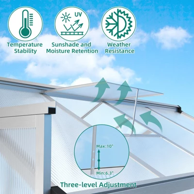 6x8 FT Greenhouses For Outdoors, Heavy Duty Aluminum Green House With Polycarbonate Roof, Sliding Door, Adjustable Vent For Garden, Backyard, Natural 1 6x8 FT Greenhouses For Outdoors, Heavy Duty Aluminum Green House With Polycarbonate Roof, Sliding Door, Adjustable Vent For Garden, Backyard, Natural