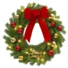 24 Inch Christmas Wreath With Red Bow & Balls, Artificial Pine Greenery Wreath For Home Fireplace Wall Window Porch Entryway