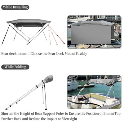 4 Bow Bimini Tops For Boat, Boat Canopy With Zippered Side Curtains, Marine Grade Canvas & PU-Coated Fabric, Include 2 Straps, 2 Rear Support Pole 5 4 Bow Bimini Tops For Boat, Boat Canopy With Zippered Side Curtains, Marine Grade Canvas & PU-Coated Fabric, Include 2 Straps, 2 Rear Support Pole - Image 5