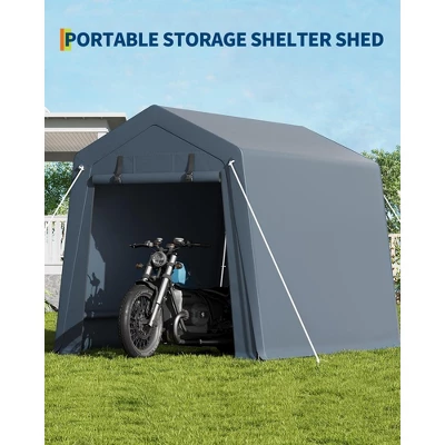 6' X 8' X 7' Outdoor Storage Shed, Portable Garage Tent With Waterproof PE Tarp, Roll-Up Zippered Doors & Vents For Bike, ATV, Motorcycle, Grey 4 6' X 8' X 7' Outdoor Storage Shed, Portable Garage Tent With Waterproof PE Tarp, Roll-Up Zippered Doors & Vents For Bike, ATV, Motorcycle, Grey - Image 4