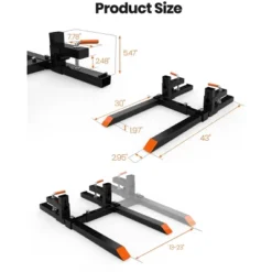 Clamp-On Pallet Forks – Heavy Duty Quick Attach Bucket Fork With Adjustable Stabilizer Bar For Tractor/Skid