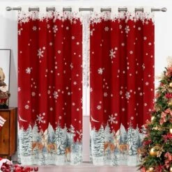 Christmas Red Curtains 52x63 Inch, Velvet Blackout Curtains, Christmas Reindeer Snowflake Window Drapes For Living Room Bedroom, 2 Panel Set -The Range Shop GUEST d214c0fe d97b 491d 870e 2e79285ec4e1