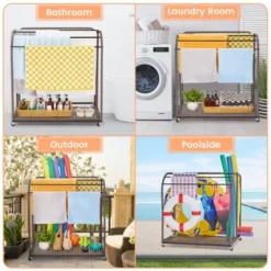 Outdoor Pool Towel Rack With Rattan Base, Freestanding Clothing Rack With Lockable Swivel Wheels, Storage Organizer For Floats, Pool, Swimming -The Range Shop GUEST d28280fb e4af 40f5 91f0 aad1ebad1b5f