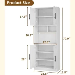 71 Inch Tall Kitchen Pantry Cabinet With Microwave Stand & Led Lights, Hutch Storage Cabinet, Slim Wood Cupboard For Dining Rooms, Apartments, White -The Range Shop GUEST d297ae66 2a5a 49b8 b4a7 f4126e59342f