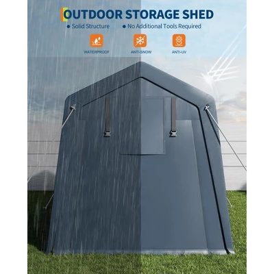 6' X 8' X 7' Outdoor Storage Shed, Portable Garage Tent With Waterproof PE Tarp, Roll-Up Zippered Doors & Vents For Bike, ATV, Motorcycle, Grey 2 6' X 8' X 7' Outdoor Storage Shed, Portable Garage Tent With Waterproof PE Tarp, Roll-Up Zippered Doors & Vents For Bike, ATV, Motorcycle, Grey - Image 2