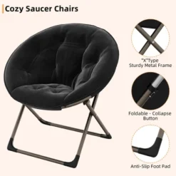 Saucer Chair, Comfy Chair Faux Fur Lounge Moon Chair With Folding Metal Frame, Flower Accent Seat -The Range Shop GUEST d2ee58c5 0c4c 4284 821c 3131953a9fe0