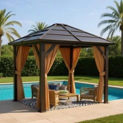 Hardtop Gazebo, Polycarbonate Roof Outdoor Canopy, Aluminum Frame Pavilion, With Netting And Sunshade Curtains, For Backyard, Patio, Lawns, Parties 11 Hardtop Gazebo, Polycarbonate Roof Outdoor Canopy, Aluminum Frame Pavilion, With Netting And Sunshade Curtains, For Backyard, Patio, Lawns, Parties -The Range Shop GUEST d3026518 150f 410e 87e2 f609eabe9181