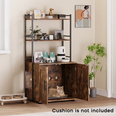 Cat Litter Box Enclosure, 2-in-1 Cat Litter Box Furniture Hidden With 2 Tier Storage Shelves And Doors, Wooden Cat House 9 Cat Litter Box Enclosure, 2-in-1 Cat Litter Box Furniture Hidden With 2 Tier Storage Shelves And Doors, Wooden Cat House - Image 9