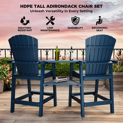 Patio HDPE Adirondack Chairs, Outdoor Tall Seating, For Deck, Balcony, Backyard, Patio Bar Stool Chair, Blue 6 Patio HDPE Adirondack Chairs, Outdoor Tall Seating, For Deck, Balcony, Backyard, Patio Bar Stool Chair, Blue - Image 6