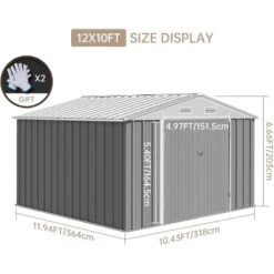 12x10 FT Outdoor Storage Shed, Heavy Duty Metal Sheds & Outdoor Storage With Lockable Doors & Air Vents For Backyard, Garden, Patio, Lawn, Grey -The Range Shop GUEST d5aabea0 c213 4099 8fa1 3b8e05d4328c