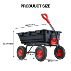 800 Lb Capacity Outdoor Wheelbarrow，Heavy Duty Utility Dump Wagon Garden Wagon With 10 Inch Wheels,180° Rotating Handle For Yard
