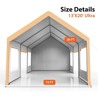 13 X 20 FT Metal Carport, With Side-Opening Door & Roll-Up Windows, All-Inclusive Metal Carport, Outdoor Portable Garage Shelters Tents, Yellow 7 13 X 20 FT Metal Carport, With Side-Opening Door & Roll-Up Windows, All-Inclusive Metal Carport, Outdoor Portable Garage Shelters Tents, Yellow - Image 7