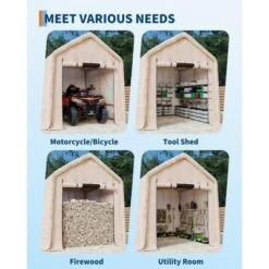 10x10FT Outdoor Storage Shed Carport With Roll-Up Zipper Door, Portable Garage Storage Shelter Heavy Duty Waterproof PE Tarp For Bike, ATV, Khaki -The Range Shop GUEST d6357807 c934 43cb a9c9 fe34eedbd30e