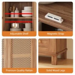 64 Inch Tall Kitchen Pantry Cabinet, Rattan Storage Cabinet With 2 Drawers & 2 Adjustable Shelves, Wood Cupboard For Dining Room Apartment