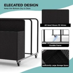 Outdoor Cart Storage Box, Iron Pipe & Woven Rattan, Swivel Wheels, Double Compartments, Large Basket, 39.4", Weather-Resistant, 110 Lbs Capacity -The Range Shop GUEST d904e791 3516 48ad 87a6 e5f4d26f47a7