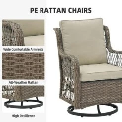 3 Piece Outdoor Patio Set - Wicker Rocking Bistro Set With 2 Swivel Chairs, Tempered Glass Top Table, Rattan Outdoor Furniture, For Porch Backyard -The Range Shop GUEST da85473e a279 4379 b2c8 b358f951c2a0