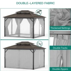 10' X 10' Aluminum Hardtop Gazebo With Galvanized Steel Double Roof Canopy, Outdoor Pergola With Curtains And Netting For Patio Backyard Deck, Grey 11 10' X 10' Aluminum Hardtop Gazebo With Galvanized Steel Double Roof Canopy, Outdoor Pergola With Curtains And Netting For Patio Backyard Deck, Grey -The Range Shop GUEST daf006ef 3671 4c3d b067 66a046478fc9
