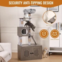 Cat Tree With Litter Box Enclosure, 2-in-1 Cat Tower, 66.9-Inch Tall Cat Condo With Scratching Posts, Perch (Grey) -The Range Shop GUEST dc803c45 a625 4fcd b089 af0daa687513